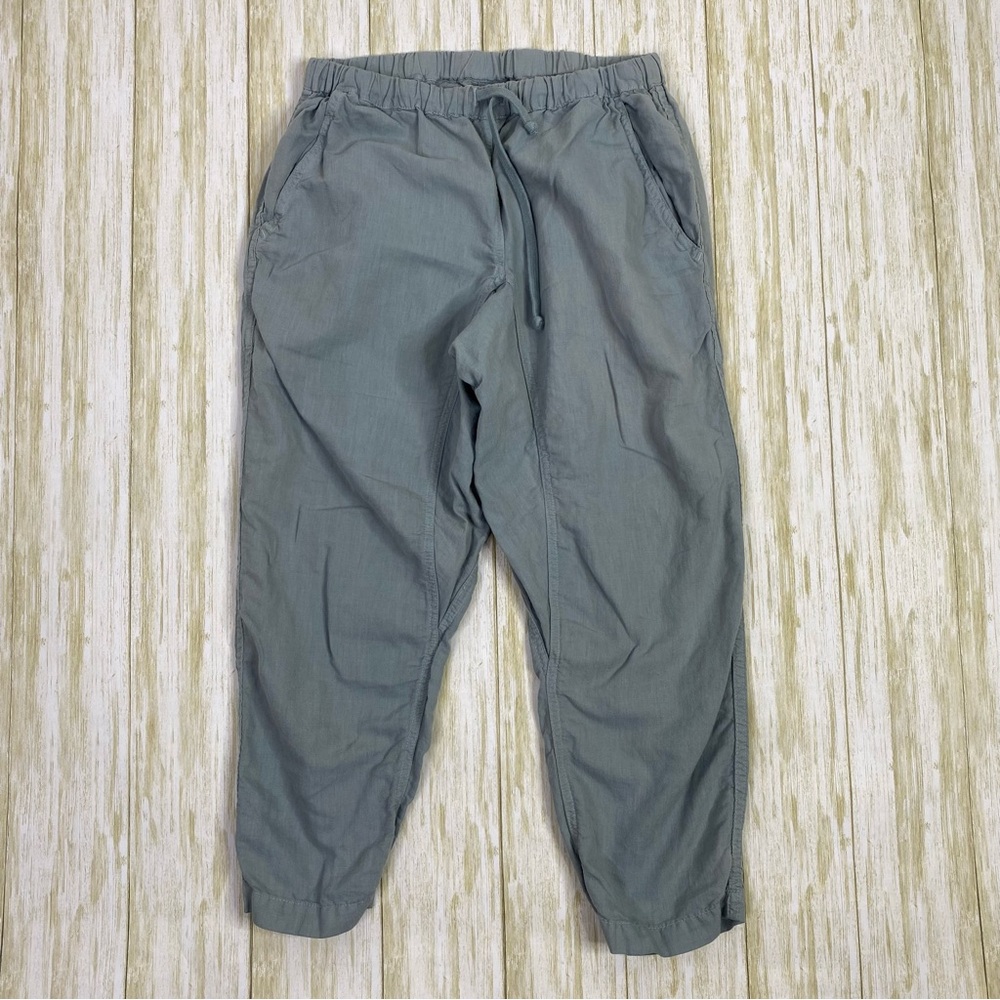 Washed & Worn Blue Linen Blend Cropped Pull On Pants